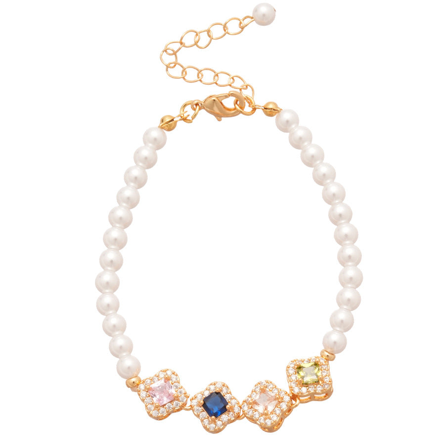 Bracciale in Rame con Zirconi a Forma di Fiore e Stella, Lussuoso, da Donna, dallo Stile Elegante per Ogni Giorno