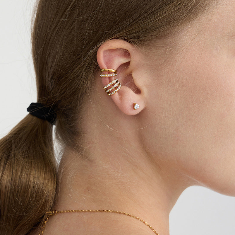 Aretes de clip de acero inoxidable geométricos con acabado chapado para mujer, joyas de moda ligeras estilo aro listas para la oficina