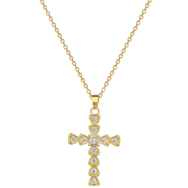 Collana con pendente a croce di lusso con strass in acciaio al titanio con motivo luna unisex