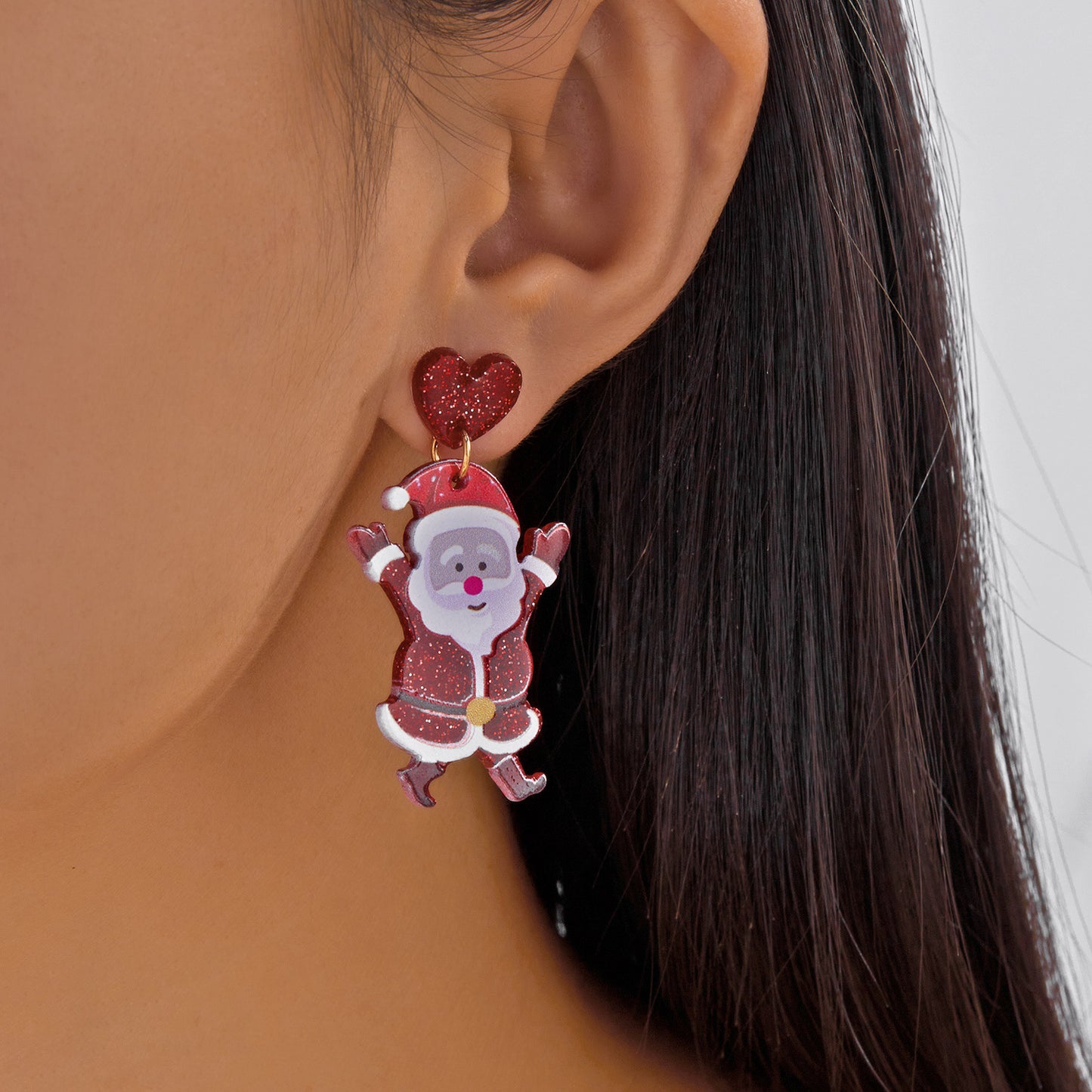 Pendientes acrílicos navideños para mujer con diseños de renos y bastones de caramelo con postes de acero inoxidable