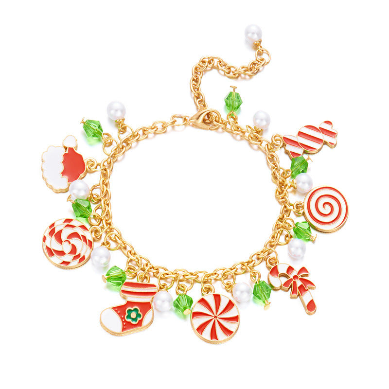 Fashion Christmas Tree Sleigh Reindeer Pendant Bracelet in Alloy with Handcrafted Detail for Women