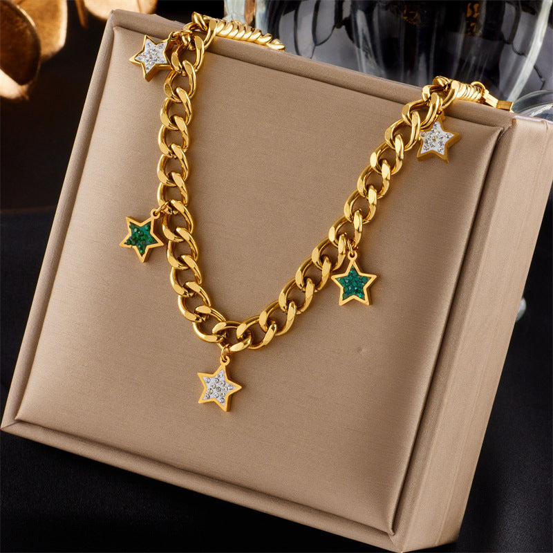 Collana con ciondolo a stella geometrica turchese stile vintage per donna con catena in acciaio inossidabile e finitura placcata