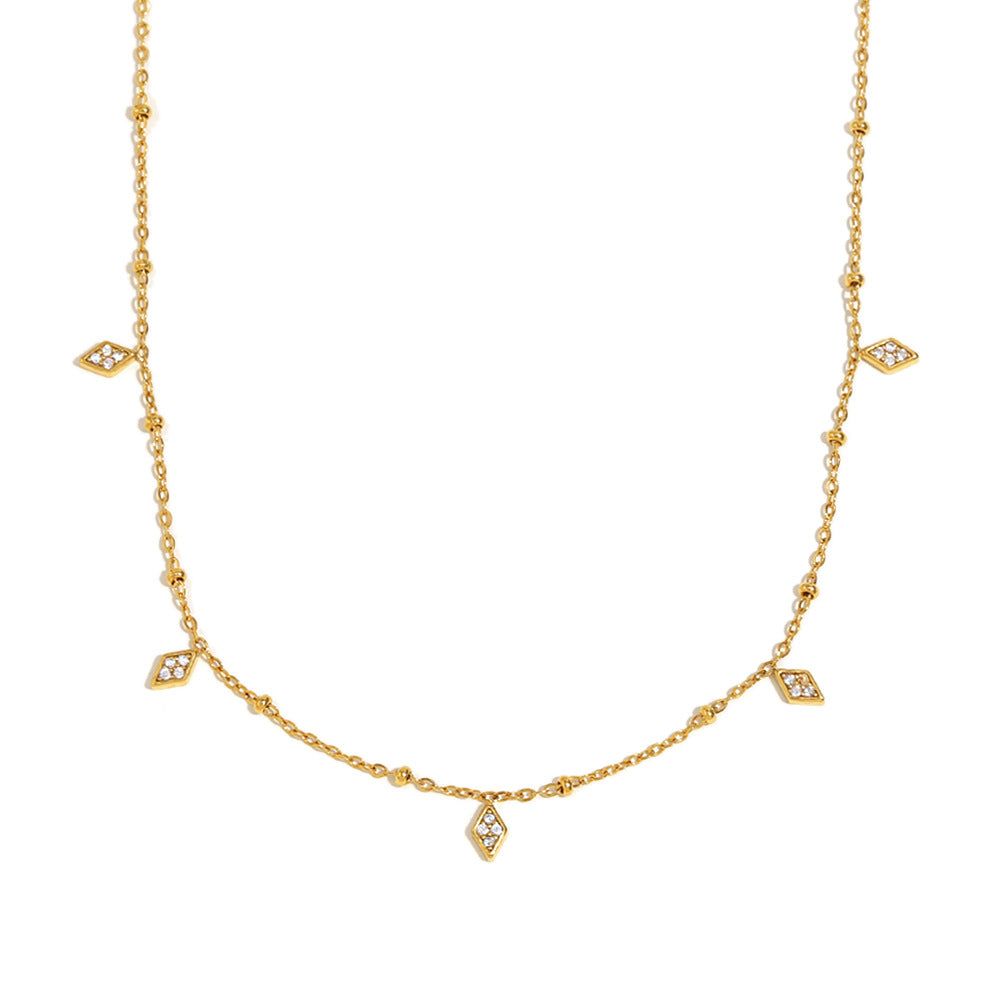 Minimalist Rhombus Pendant Necklace in Stainless Steel with 18K Gold Plating for Women