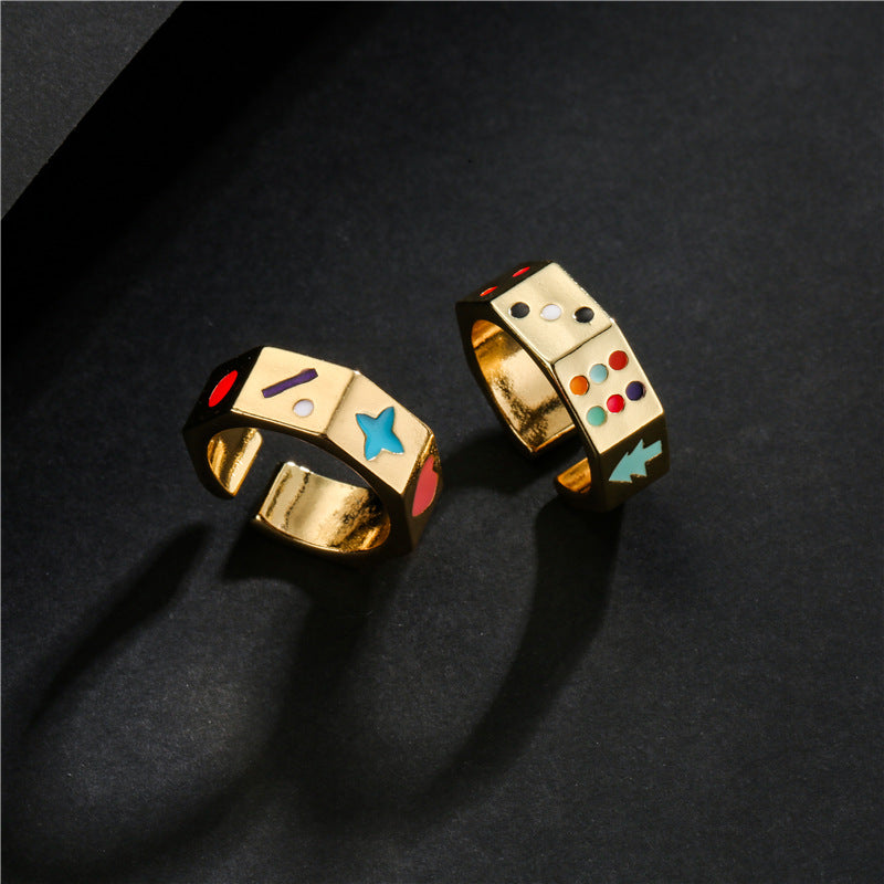 Geometric Drip Oil Gold Plated Brass Ring for Women