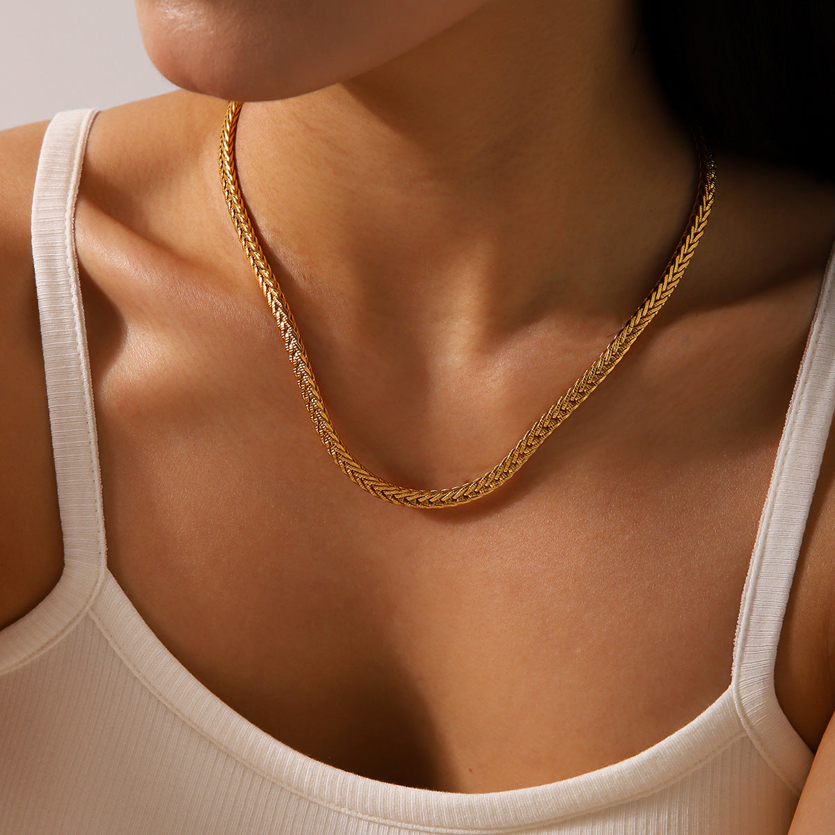 Ins Style Geometric Titanium Steel Necklace 18K Gold Plated Stainless Steel Clavicle Chain for Women