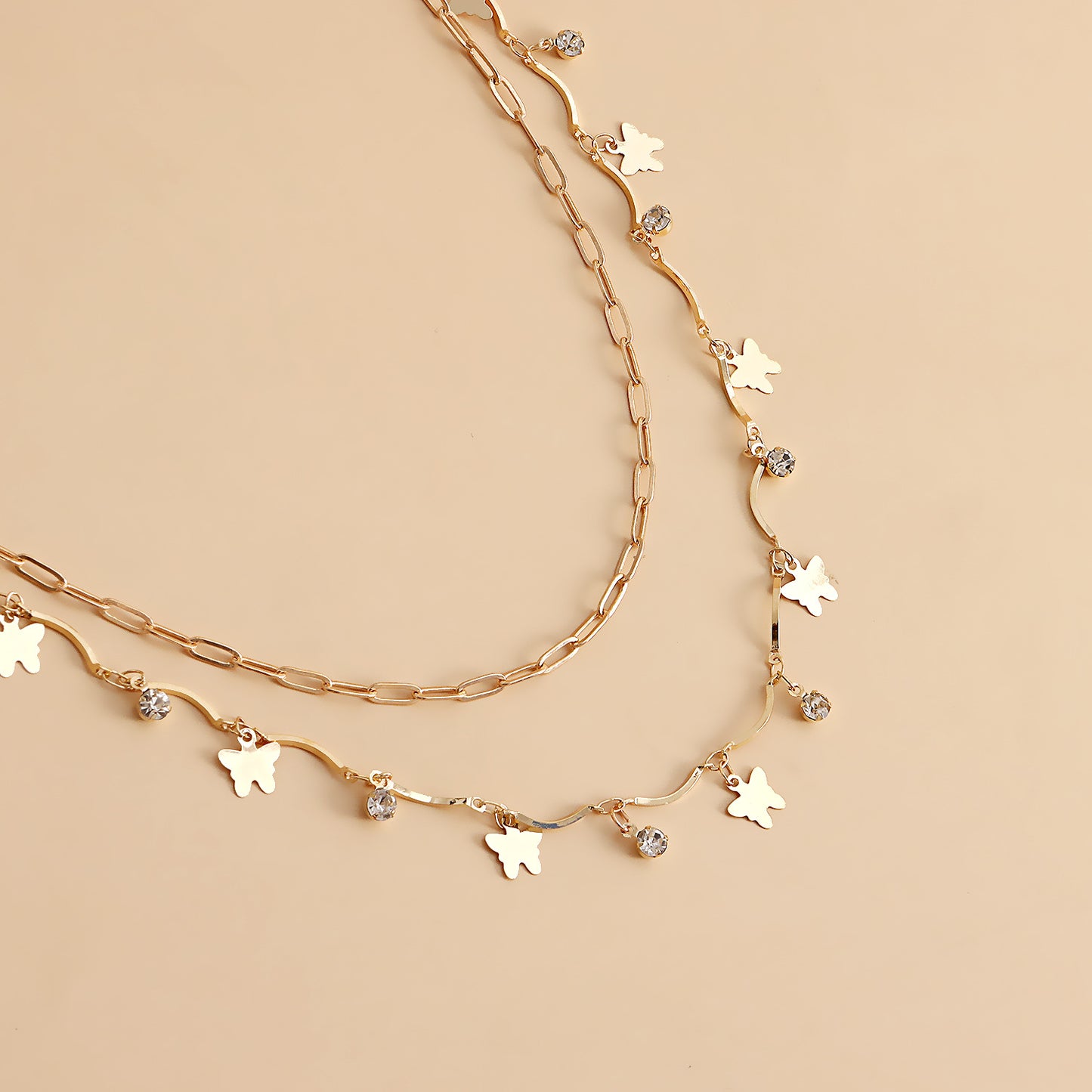 Punk Streetwear Butterfly Tassel Double Layer Metal Body Chain for Women