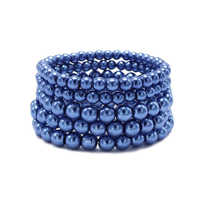 Geometric Faux Pearl Beaded Stretch Bracelet for Women