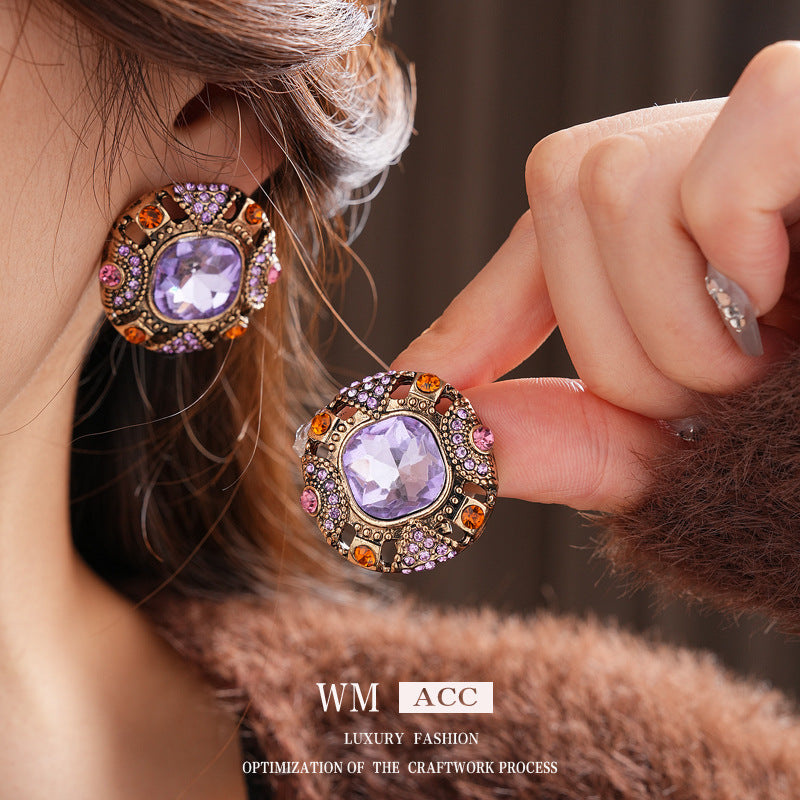 Vintage-Style Geometric Square Rhinestone Stud Earrings in Alloy with Stainless Steel Posts for Women