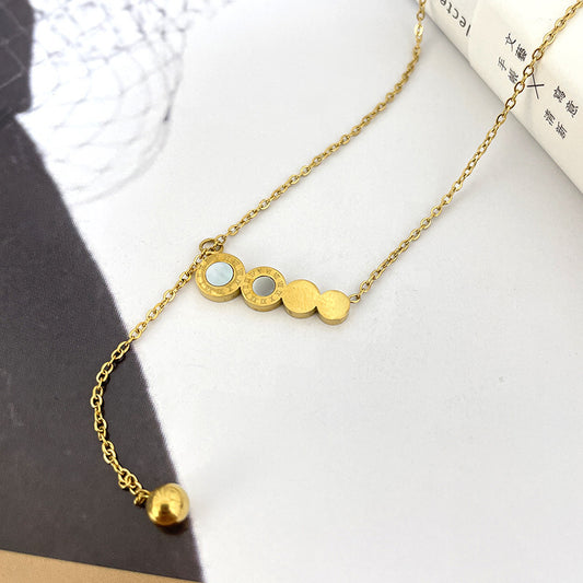 Minimalist Geometric Titanium Steel Necklace with White Abalone Roman Numeral Pendant, Hypoallergenic Stainless Steel Chain