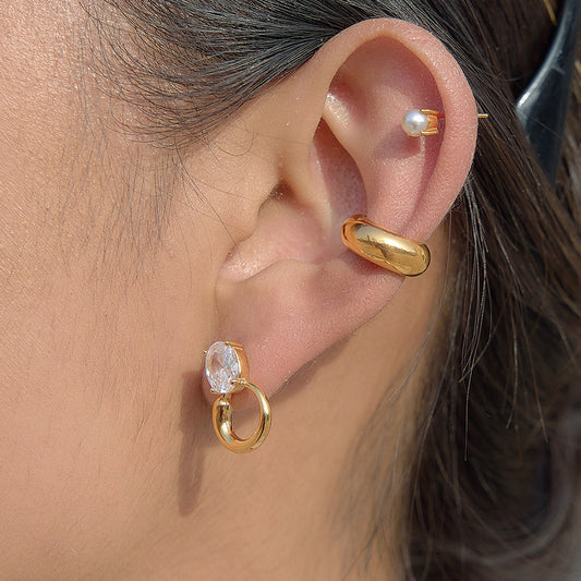 Elegant Geometric Round Stainless Steel PVD Cubic Zirconia Earrings for Women