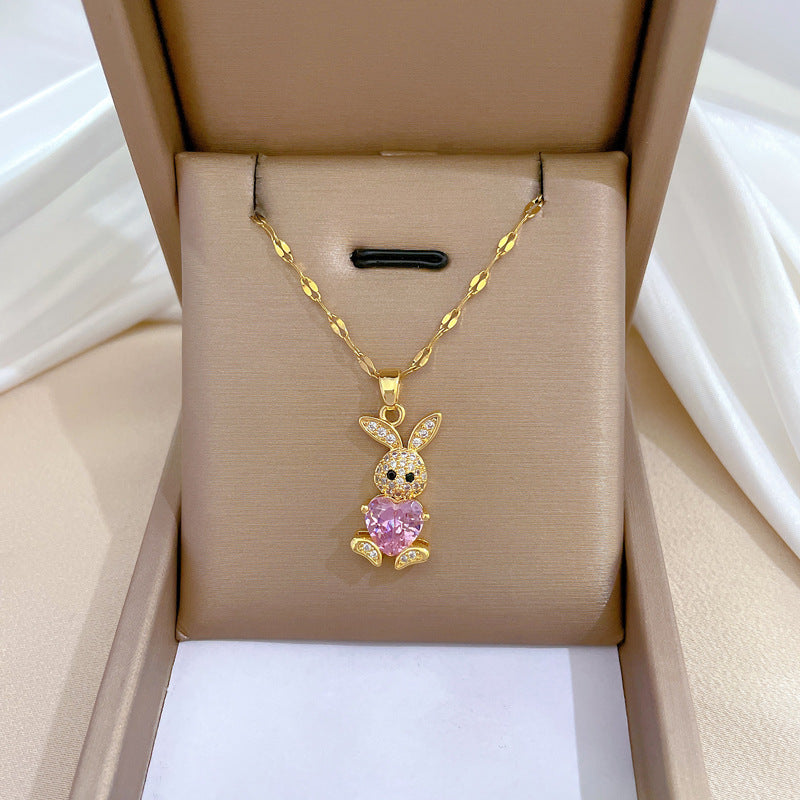 Collana da donna minimalista con intarsio di strass, in acciaio al titanio, con design geometrico