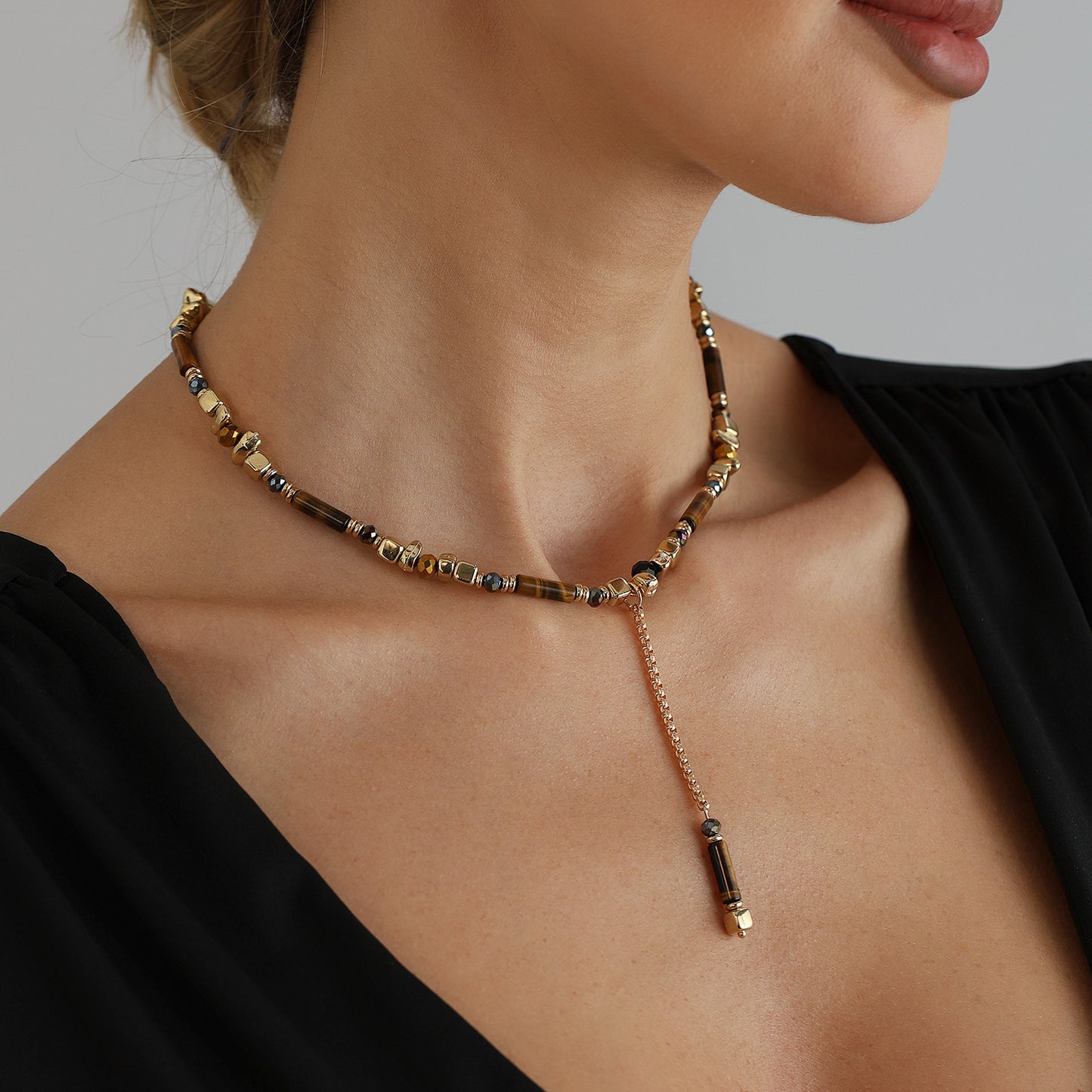 Vintage Bohemian Geometric Resin and Alloy Plated Y-Shape Necklace for Women