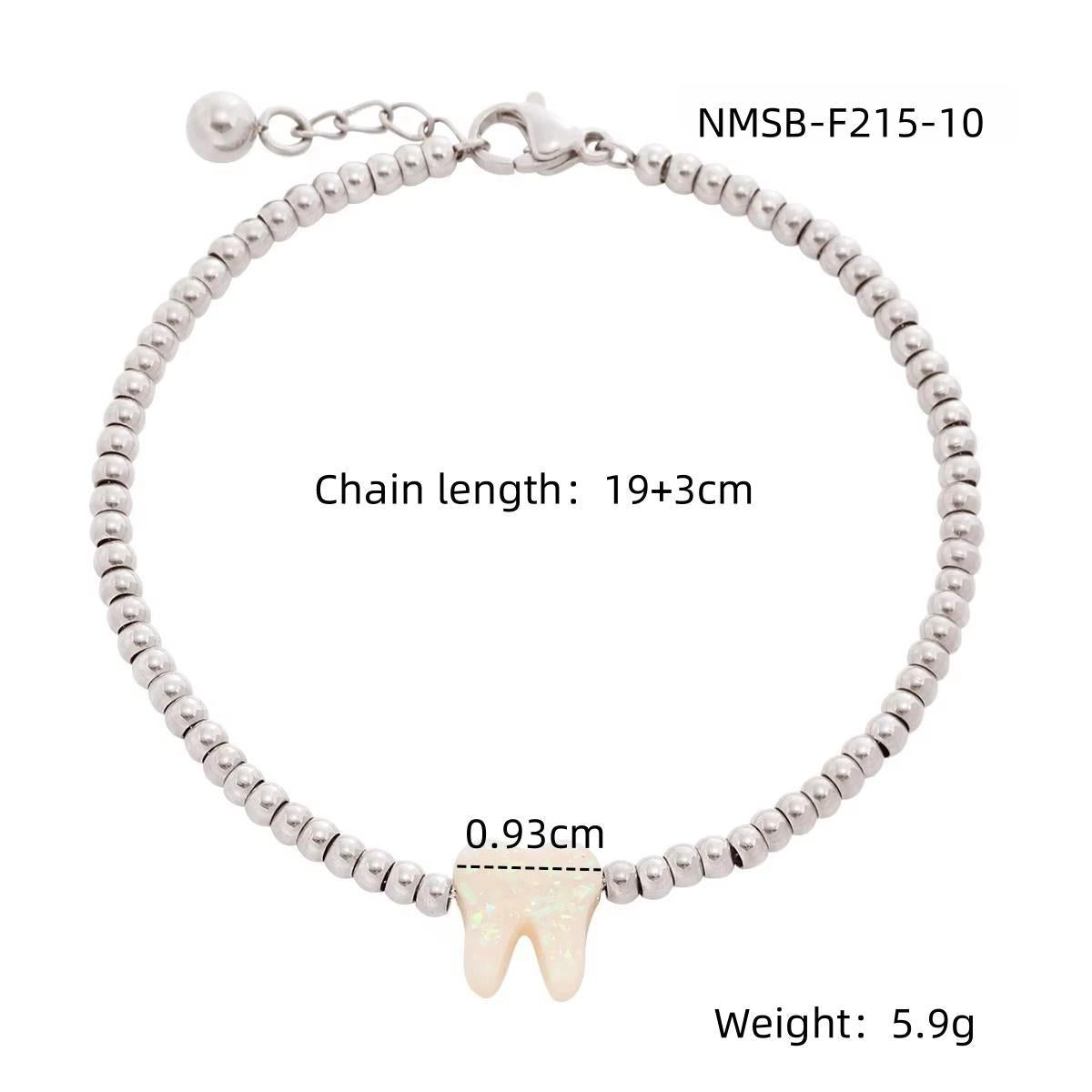 Bracciale da donna in acciaio inossidabile placcato oro 18 carati a forma di dente colorato
