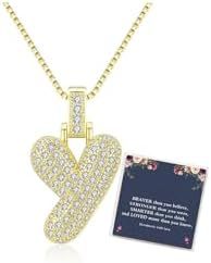 Sweet Hip-hop Letter Brass Cubic Zirconia Inlay Pendant Necklace Box Chain Unisex
