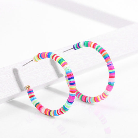 Pendientes de Resina Redondos Geométricos Bohemios Hechos a Mano, Pendientes de Aro Coloridos Unisex