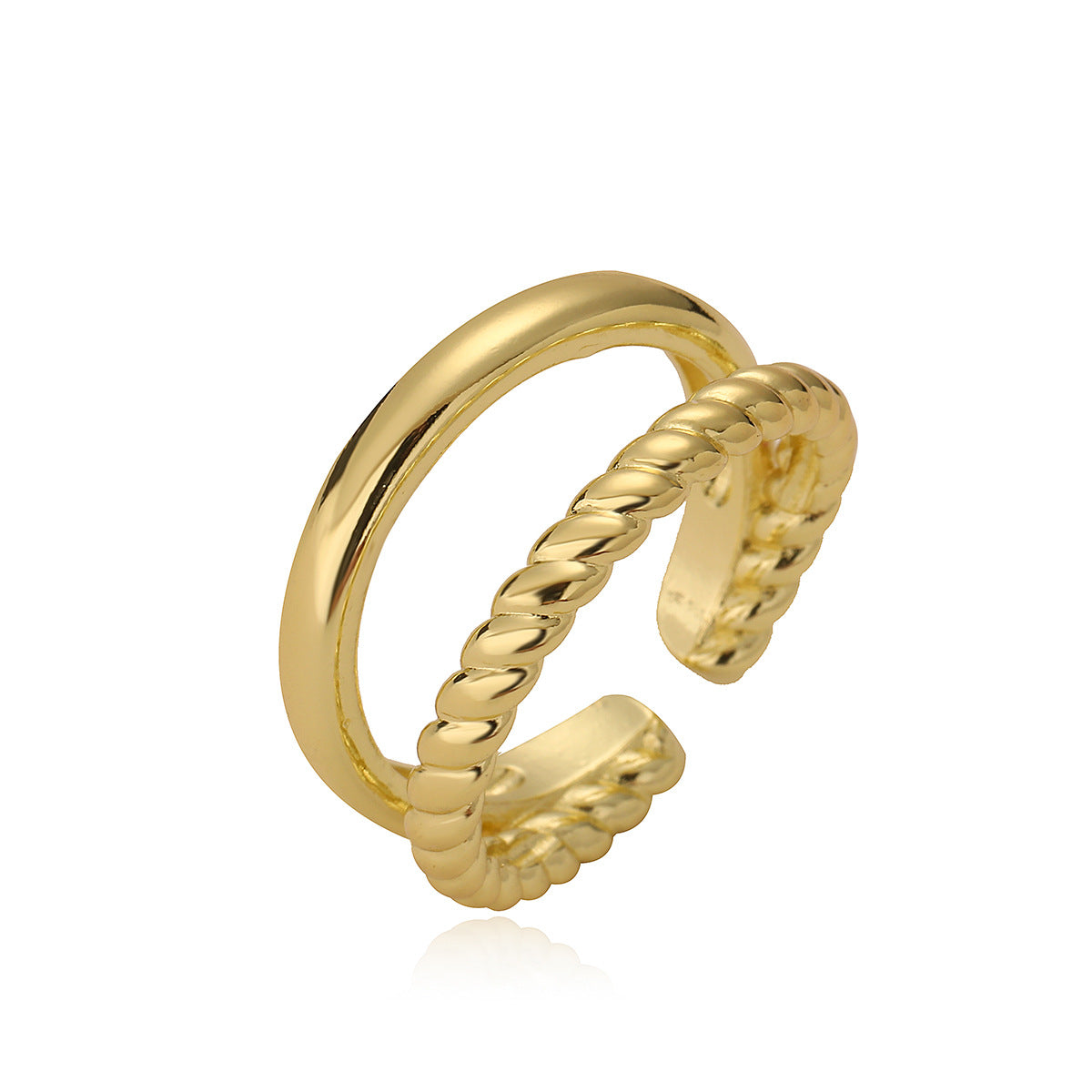 Minimalist Geometric Gold Plated Brass Leaf Open Ring for Women