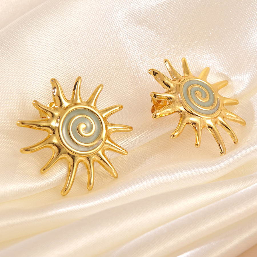 Aretes de turbina solar de acero inoxidable con goteo de aceite coloridos Sweet Streetwear