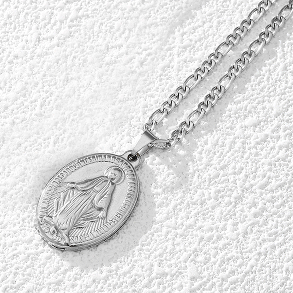 Collana con ciondolo Maria in acciaio inossidabile geometrico vintage con finitura placcata sottovuoto per abbigliamento casual unisex