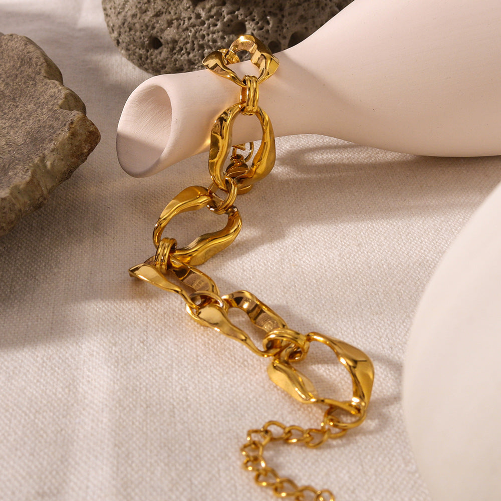 Minimalist Geometric Stainless Steel Bracelet with 18K Gold Plating for Women