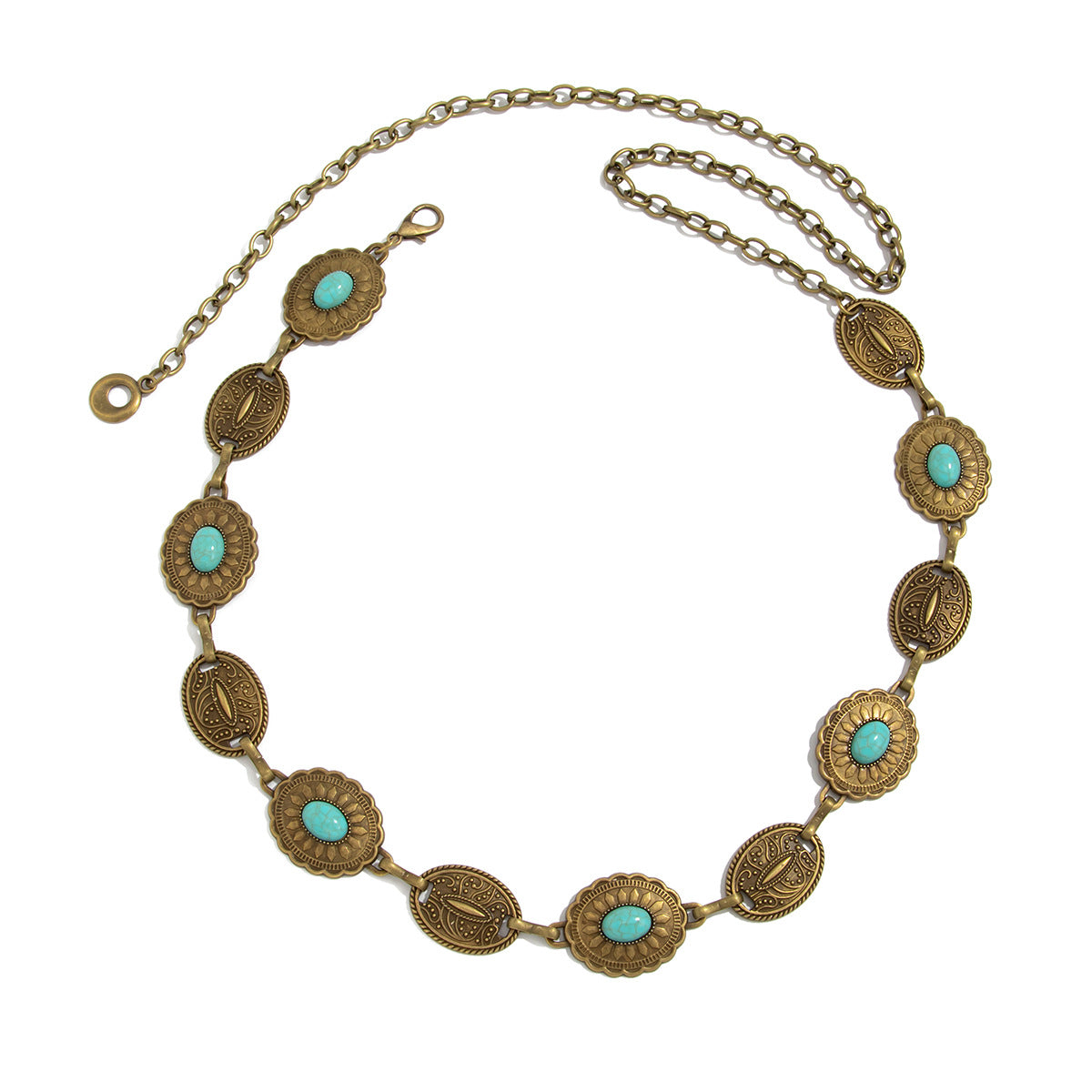Bohemian Style Turquoise-Inspired Waist Chain for Women with Geometric Pendant, Tassel Accent, and Lobster Clasp