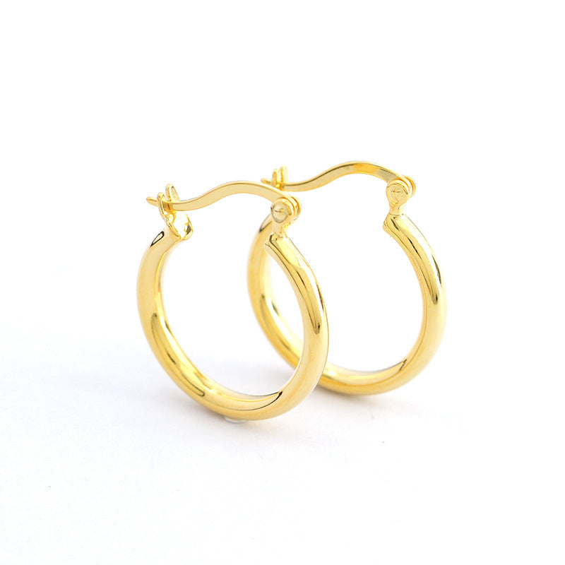 Minimalist 925 Sterling Silver Polished Round Geometric Hoop Earrings for Women