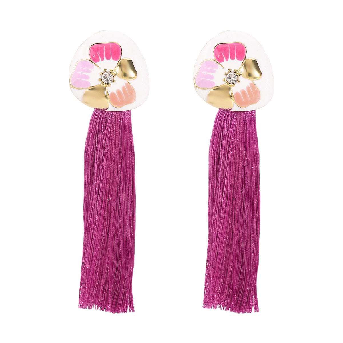 Pendientes de borlas florales bohemios de aleación con acabado esmaltado para mujer