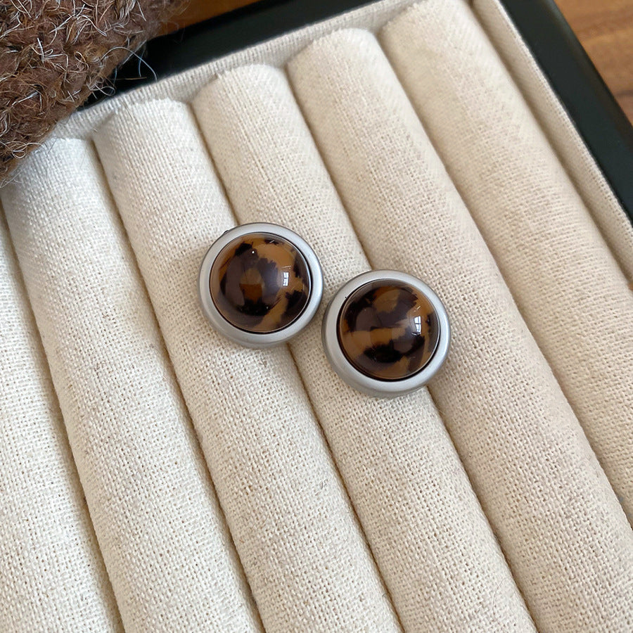 Pendientes de tuerca retro geométricos con diseño de estampado de leopardo con textura de terciopelo para mujer, aleación galvanizada, accesorio de moda minimalista de lujo