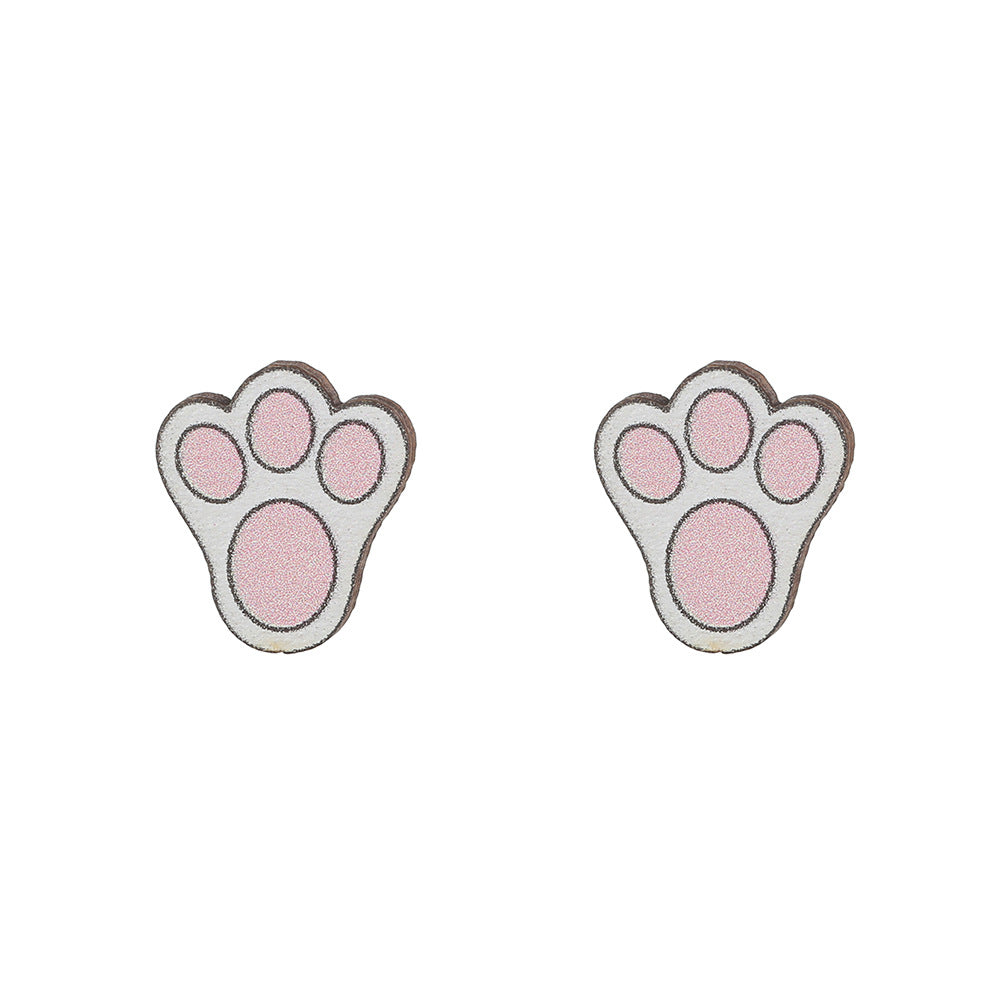 Cute Cartoon Animal Wood Stud Earrings Plated Rabbit Design for Kids