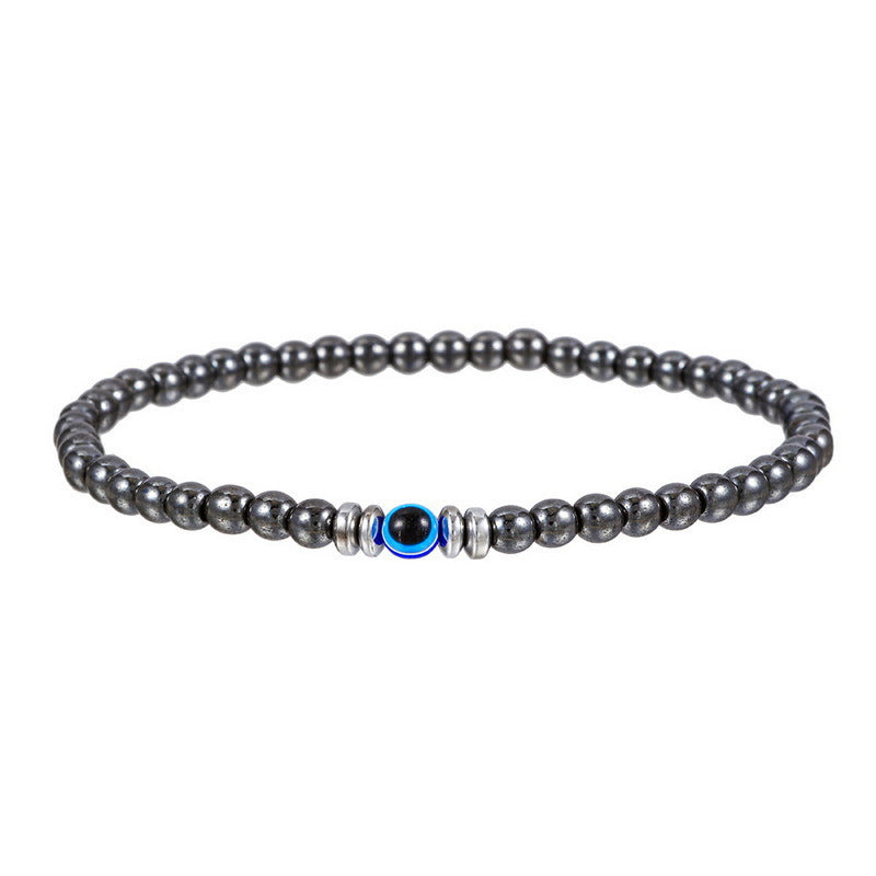 4mm Evil Eye Beaded Bracelet with Tiger Eye and Turquoise Unisex Geometric Jewelry