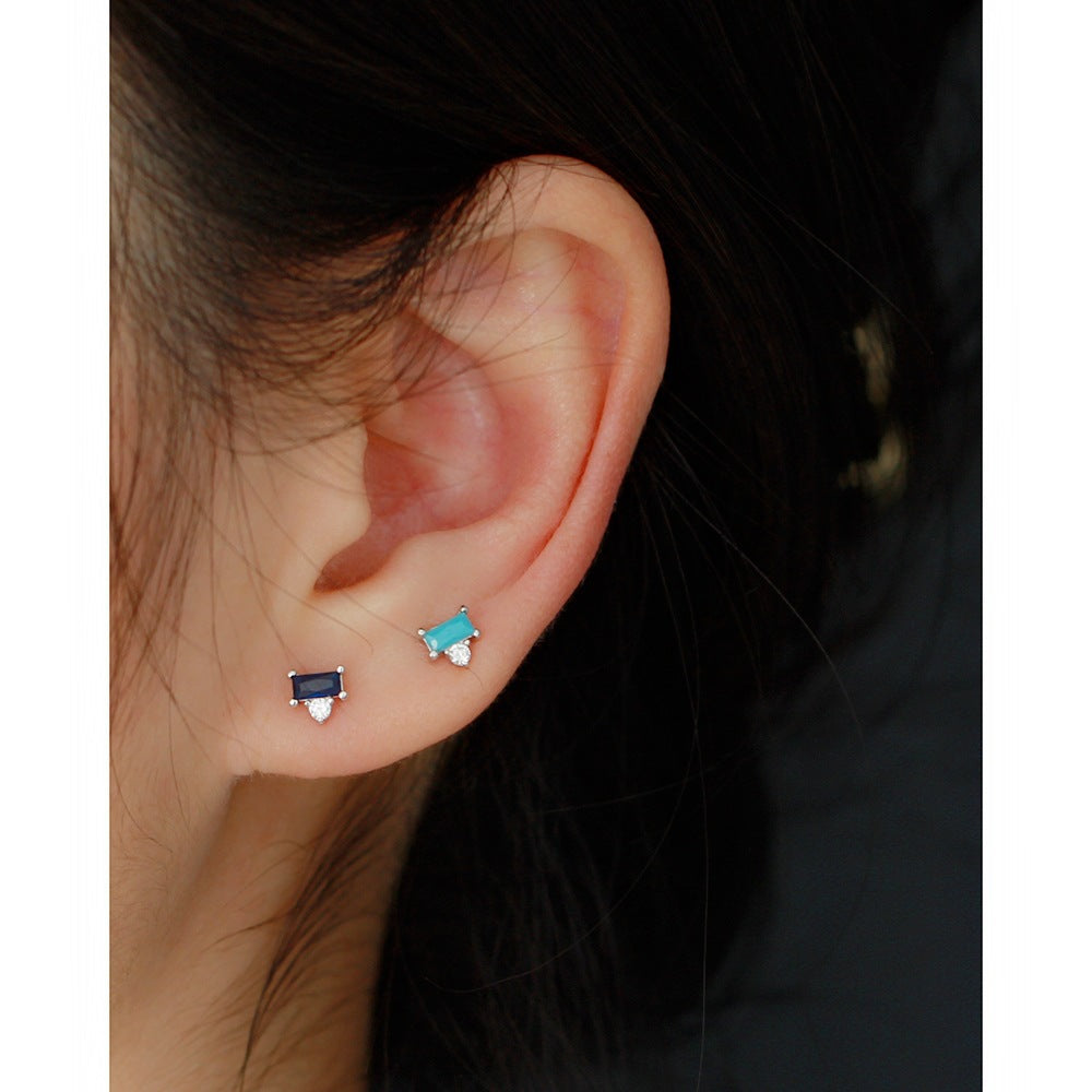 Minimalist 925 Sterling Silver Square Cubic Zirconia Stud Earrings for Women