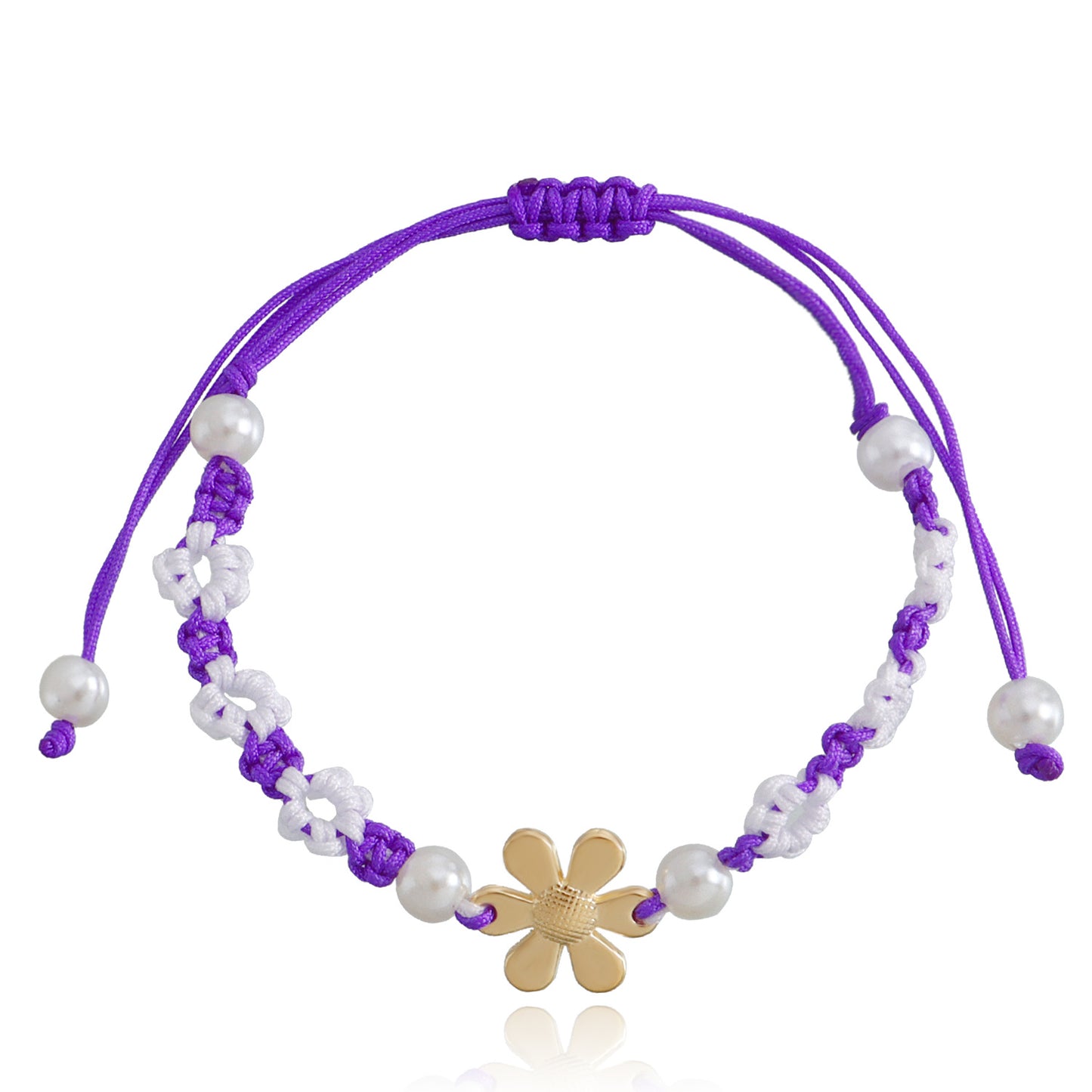 Minimalist Braided Flower Adjustable Colorful Cord Bracelet with Geometric Heart Design Alloy Plated Hand Jewelry