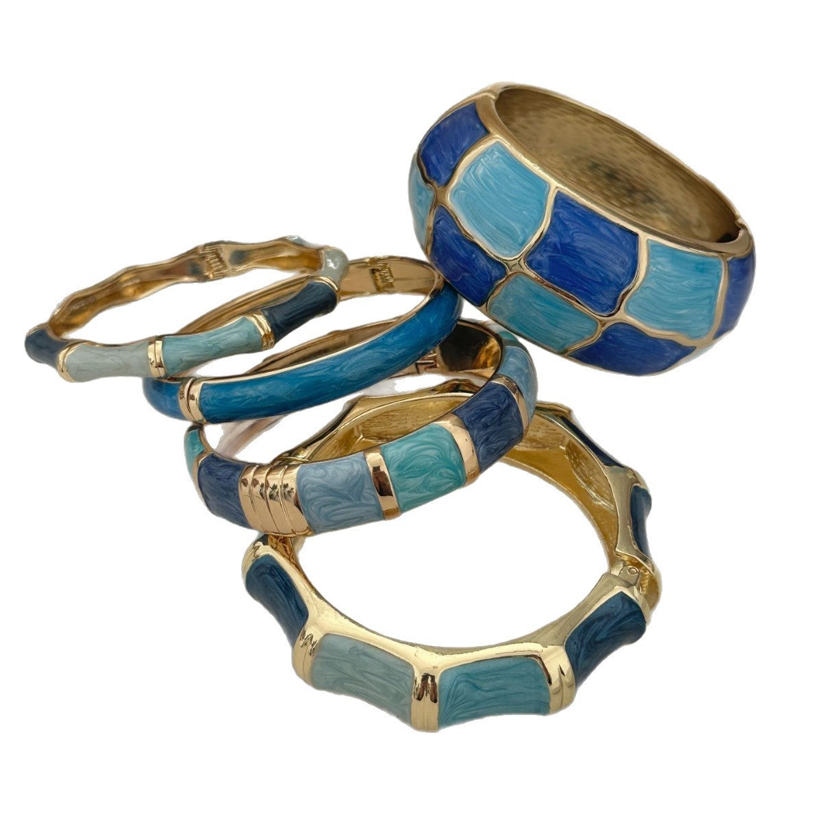 Bracciale rotondo in lega a scacchi geometrici con gocce d'olio colorate