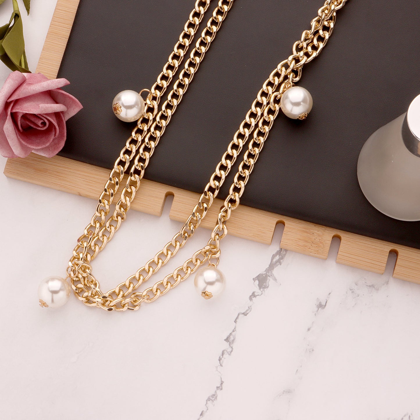 Punk Ethnic Pearl Alloy Curb Chain Body Chain for Women