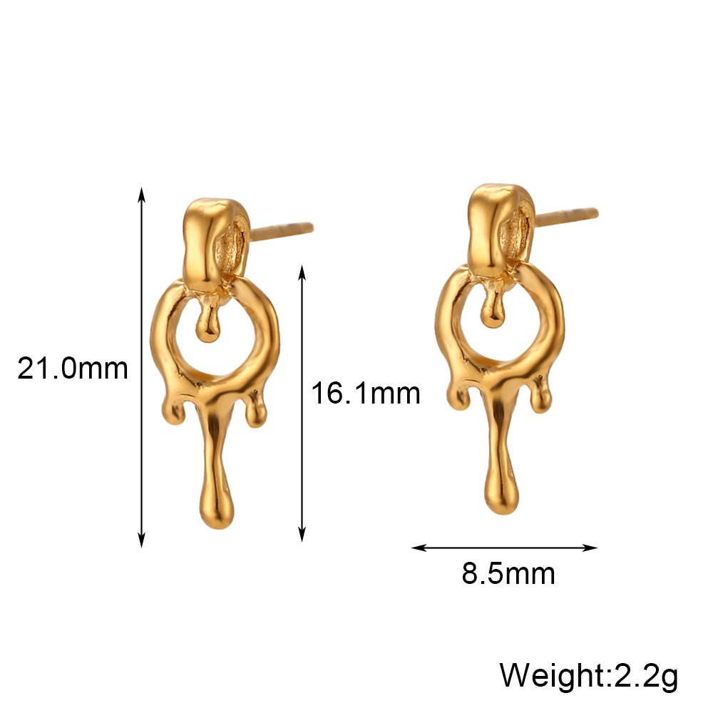 Minimalist Geometric Stainless Steel Plated 18K Gold Lava Ring Pendant Necklace for Women