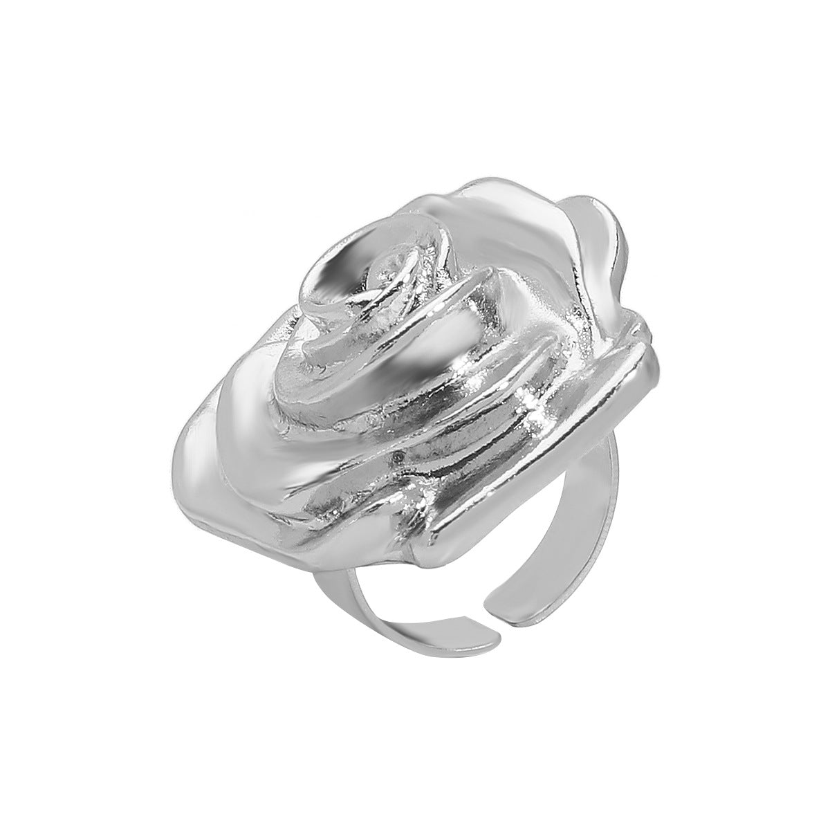 Elegante anillo de metal geométrico estilo vintage con motivo floral de rosa y acabado chapado