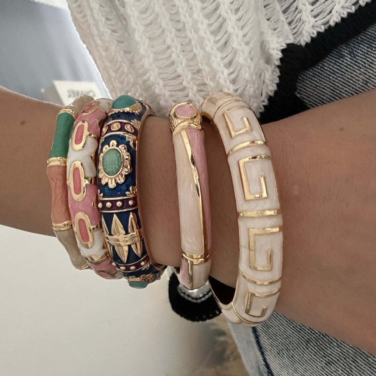 Ethnic Geometric Enamel Plated Alloy Bamboo Bangle for Women