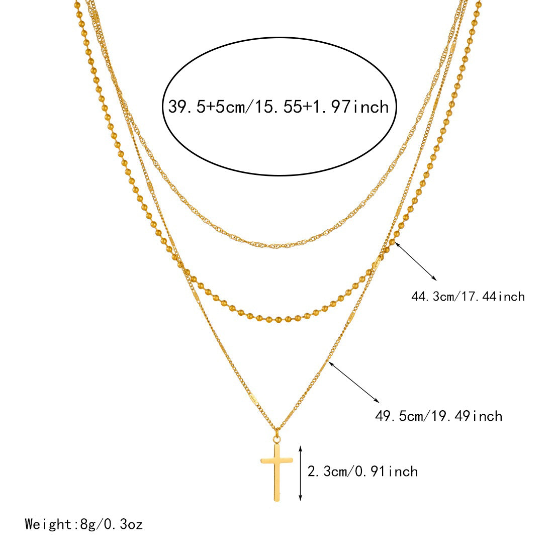 Vintage Gold Plated Cross Stainless Steel Necklace for Women