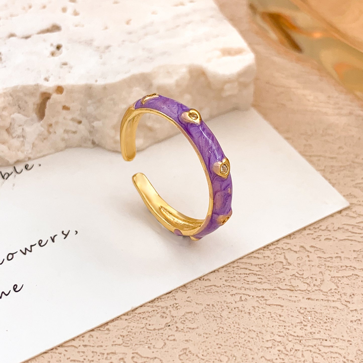 Sweet Polka Dot Round Oval Alloy Drip Oil Plated Ring for Women