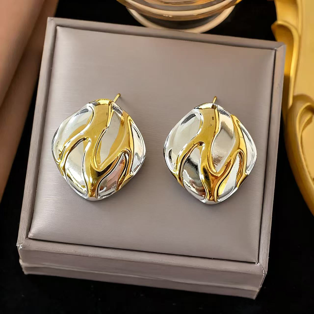 Luxury Elegant Geometric Striped Plated Stainless Steel Earrings