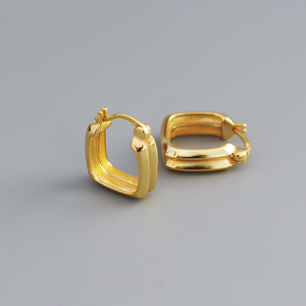 Minimalist 925 Sterling Silver Plated Double-Layer Square Geometric Hoop Earrings for Women