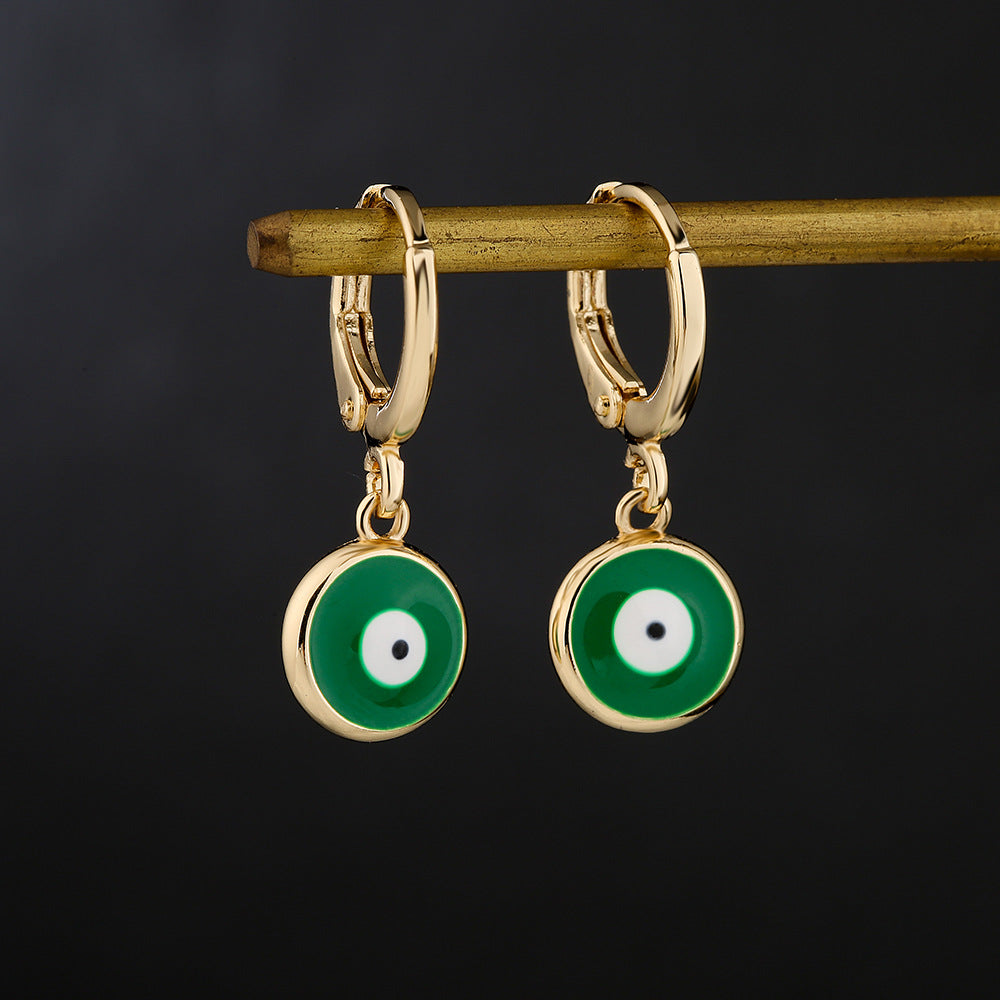 Vintage Geometric Eye Drop Earrings 18K Gold Plated Copper Colorful Enamel Micro-Paved Fashion Jewelry for Women