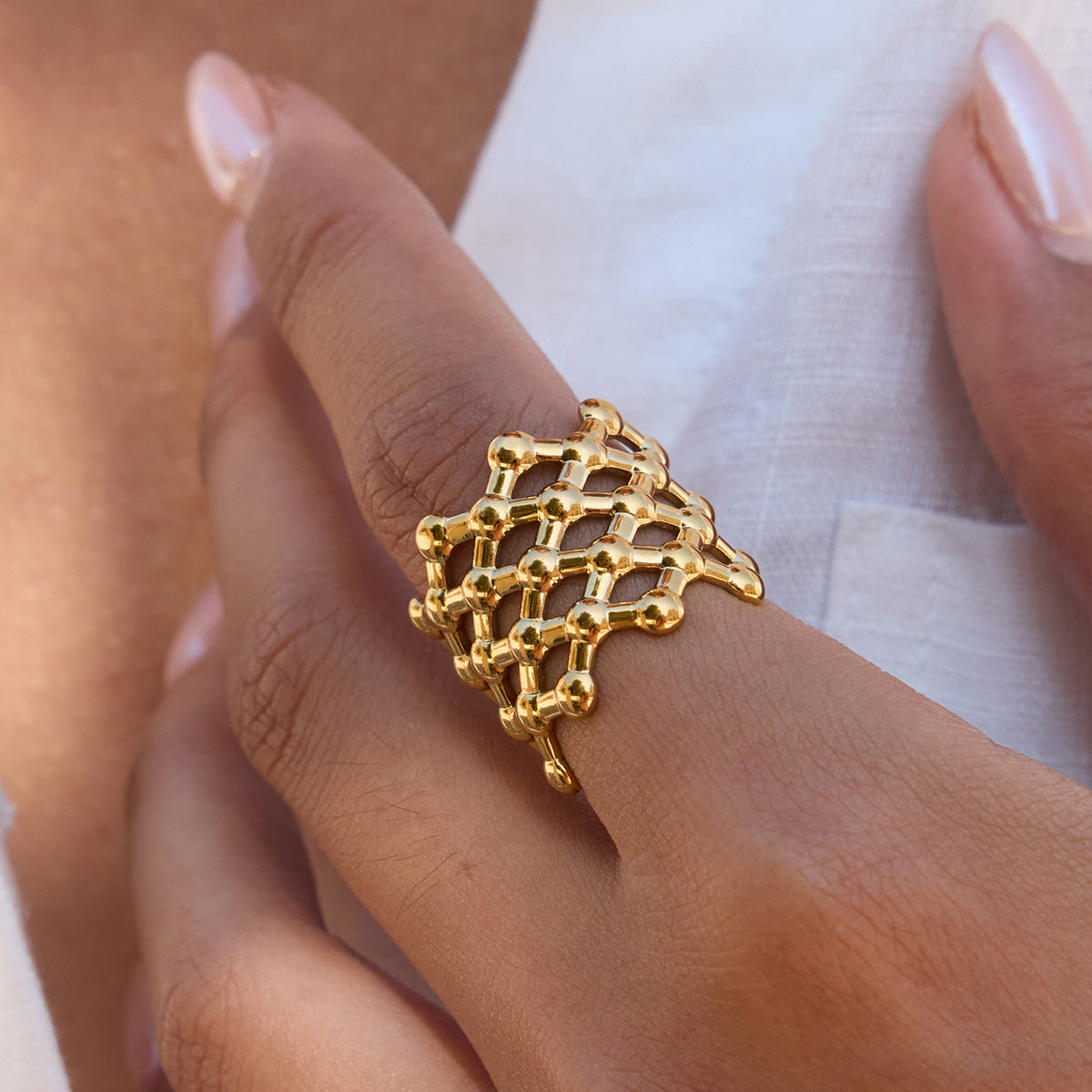Anello da Donna Minimalista Geometrico in Acciaio Inossidabile con Finitura Placcata, Fascia Regolabile Stile Lusso