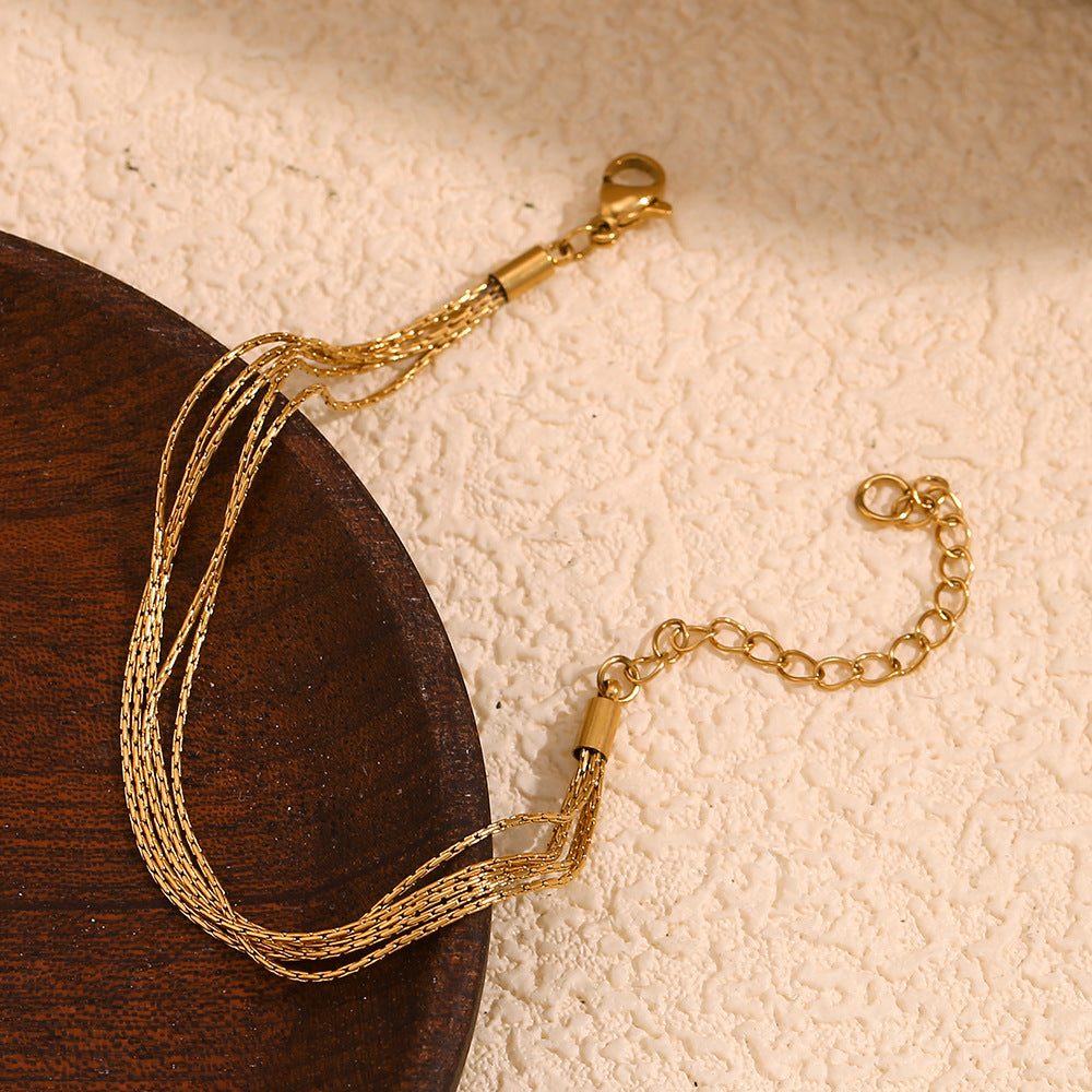 Minimalist Geometric Stainless Steel Plated 18K Gold Overlapping Bracelet for Women