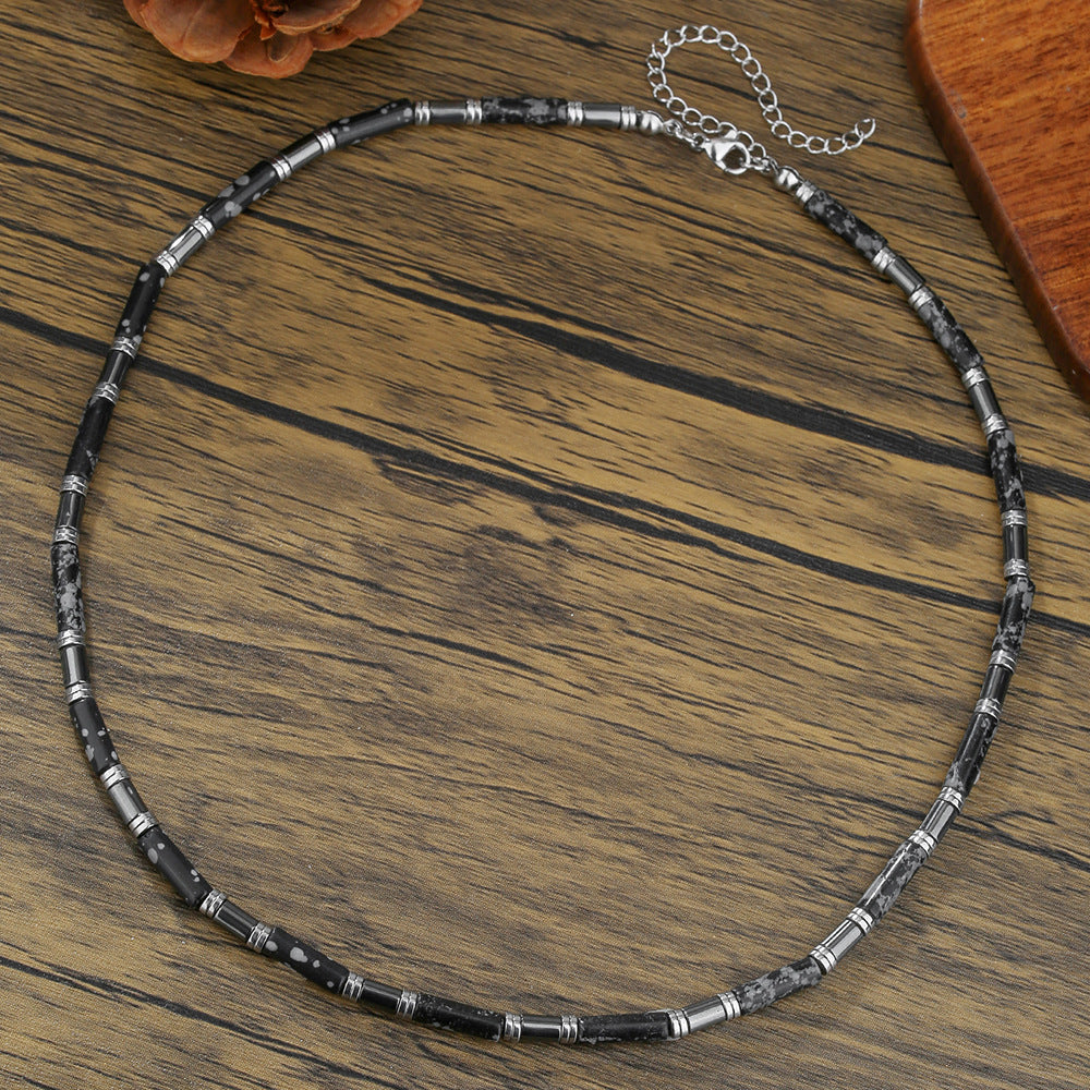 Minimalist Hip-hop Geometric Round Wood Beads Cable Chain Necklace for Unisex