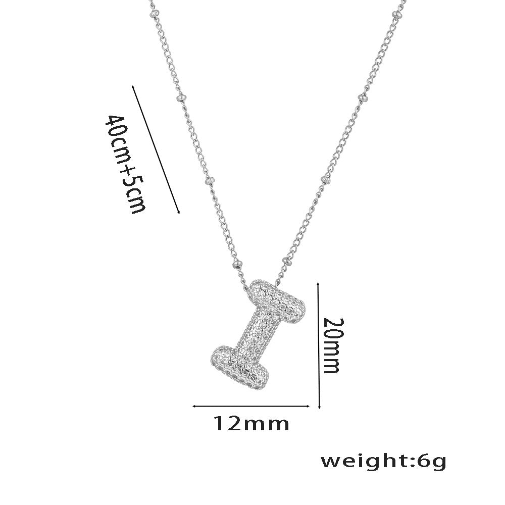 Minimalist Geometric Letter Pendant Necklace in Titanium Steel with Rhinestone Inlay and White Gold Plating on Snake Chain for Women
