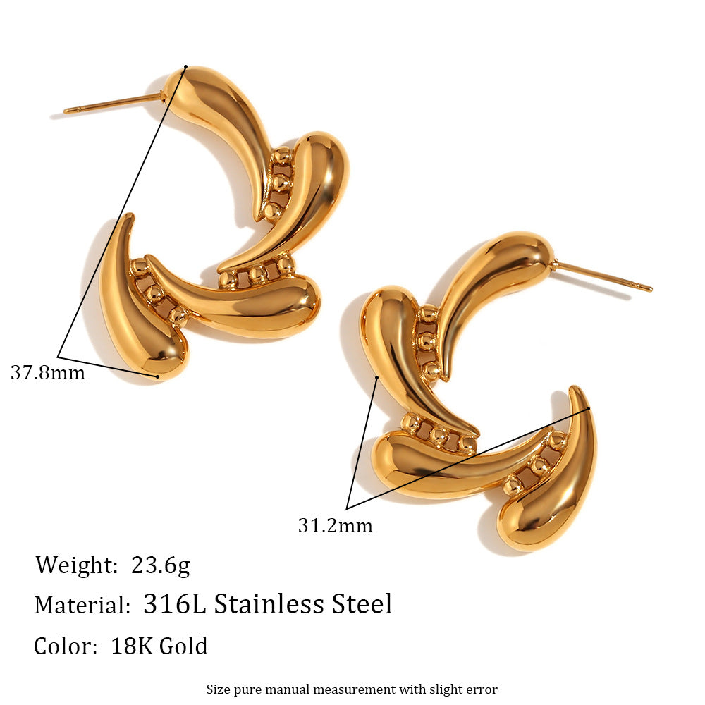 Fashionable Minimalist Geometric Hoop Earrings for Women Stainless Steel with 18K Gold Plating