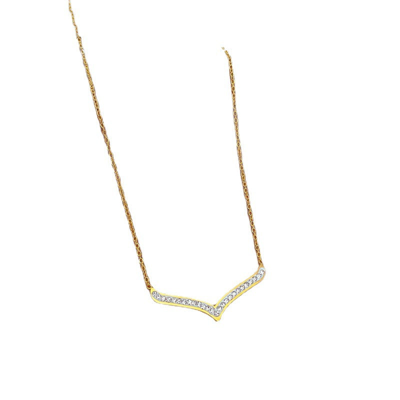 Collana girocollo a catena con strass a forma di V in acciaio al titanio minimalista con ciondolo floreale fresco e dolce