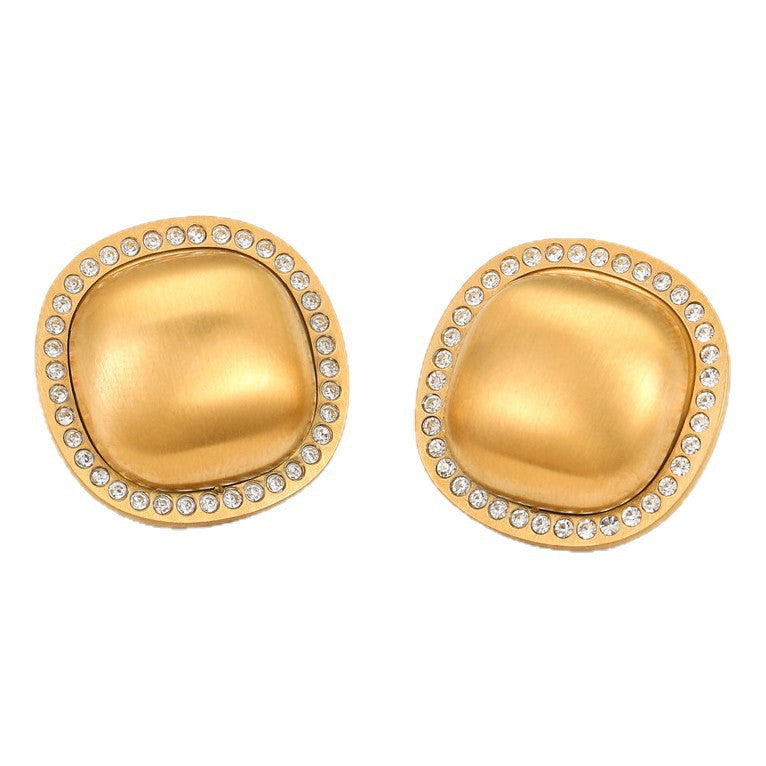 Minimalist Geometric Stainless Steel Earrings with Brushed Metal Finish and Plated Surface for Women