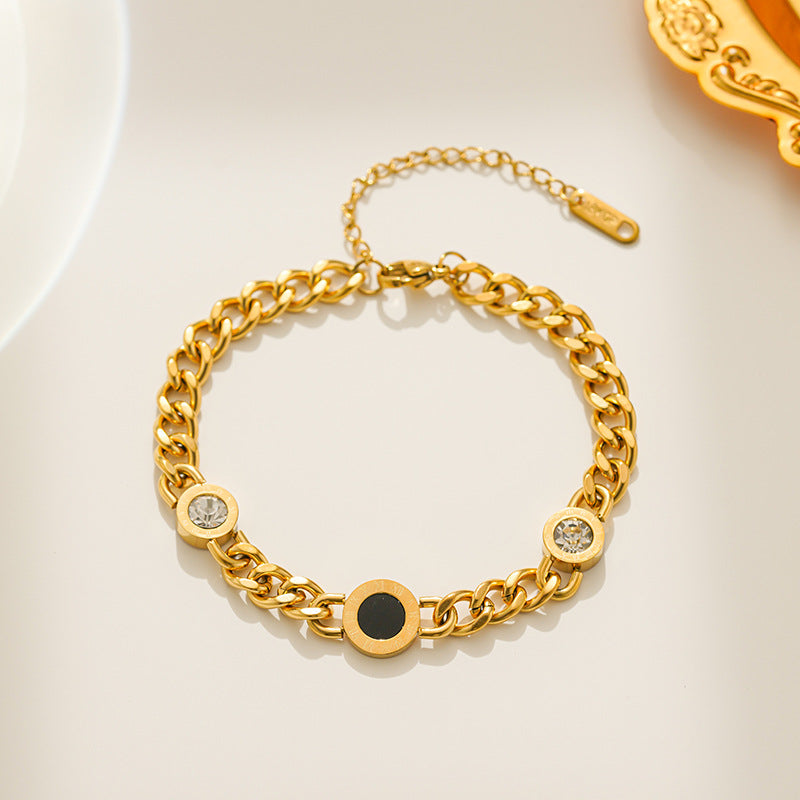 Minimalist Ins Style Personalized Letter Shape Titanium Steel Bracelet for Women with 18K Gold Plating