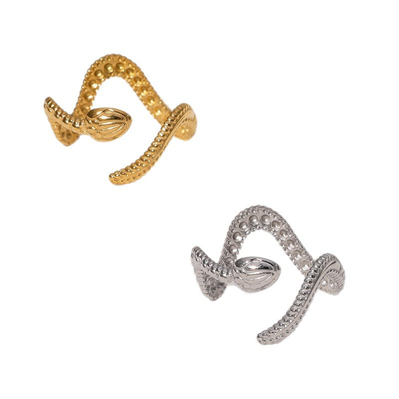 Minimalist 18K Gold Plated Stainless Steel Snake Open Ring for Women